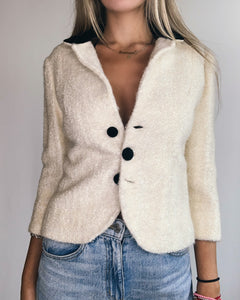 Cream Twirl Wool Blazer & Velvet